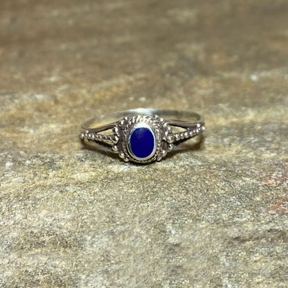Oval Lapis Lazuli Ornate Sterling Silver Ring- Size 8