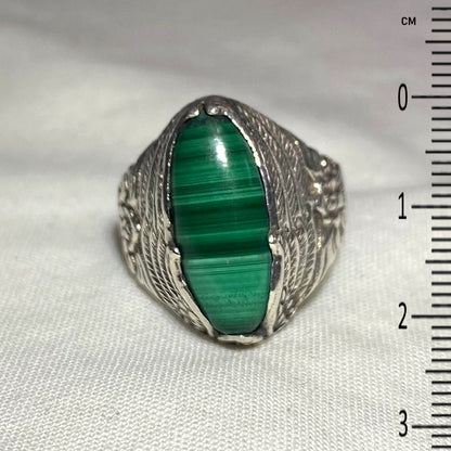 Oval Malachite Ornate Sterling Silver Ring- Size 9