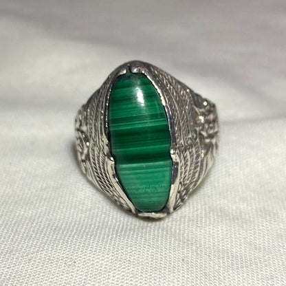 Oval Malachite Ornate Sterling Silver Ring- Size 9