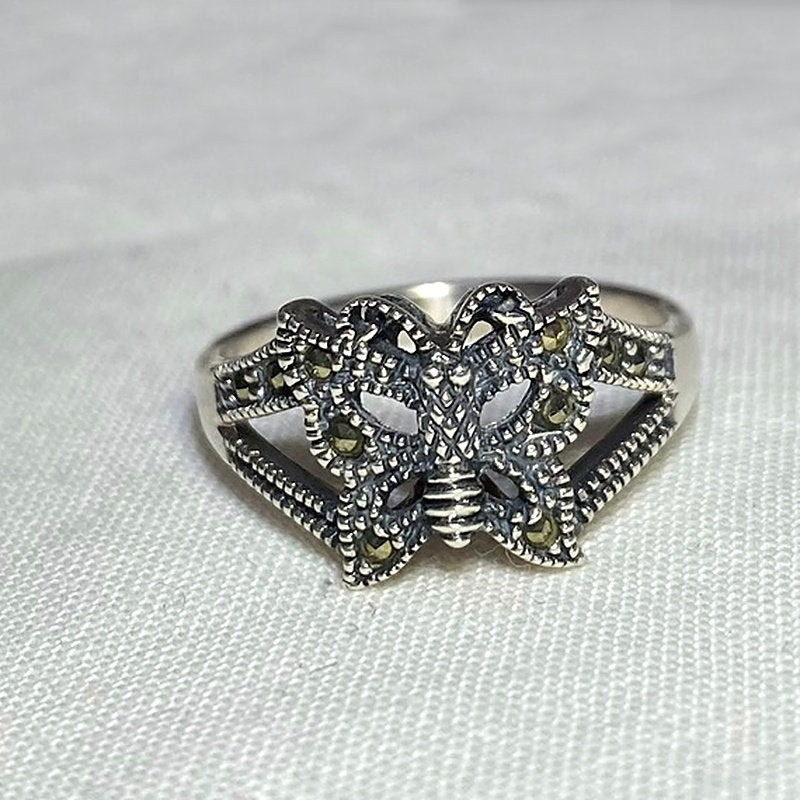 Marcasite Butterfly Ring- Size 7.5