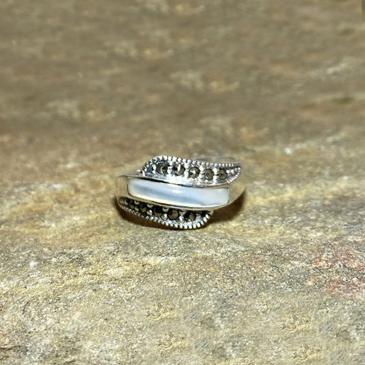 Mother Of Pearl & Marcasite Ring- Size 7.5