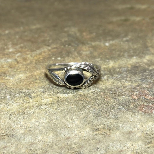 Oval Black Onyx Ornate Sterling Silver Ring- Size 6.5