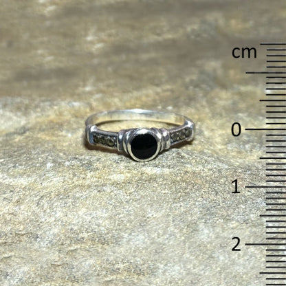 Round Black Onyx & Marcasite Ring- Size 7
