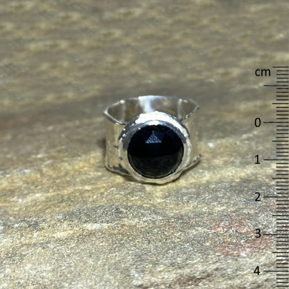 Faceted Round Black Onyx Ring- Size 8.5