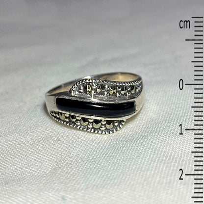 Black Onyx & Marcasite Ring- Size 8