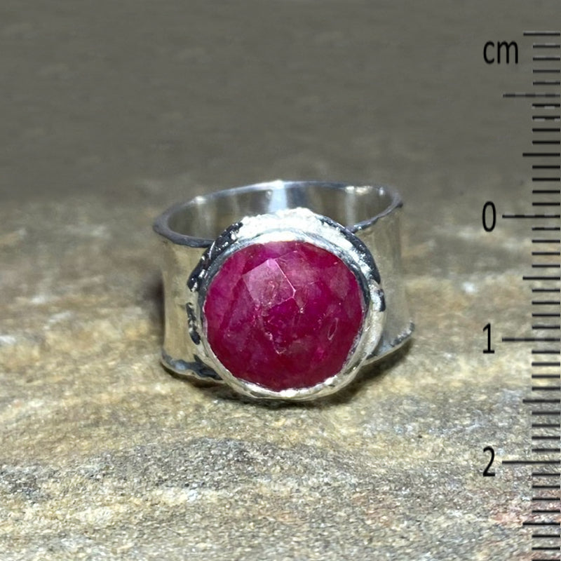 Faceted Round Ruby Ring- Size 8