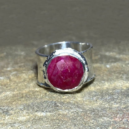 Faceted Round Ruby Ring- Size 8