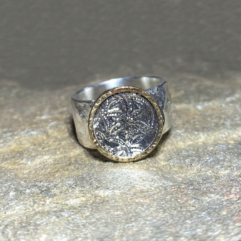 Round Sterling Silver & Rose Gold Ring- Size 8.5