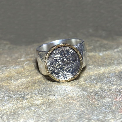 Round Sterling Silver & Rose Gold Ring- Size 8.5