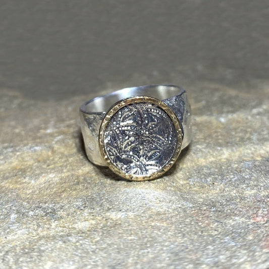 Round Sterling Silver & Rose Gold Ring- Size 8.5