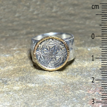 Round Sterling Silver & Rose Gold Ring- Size 7