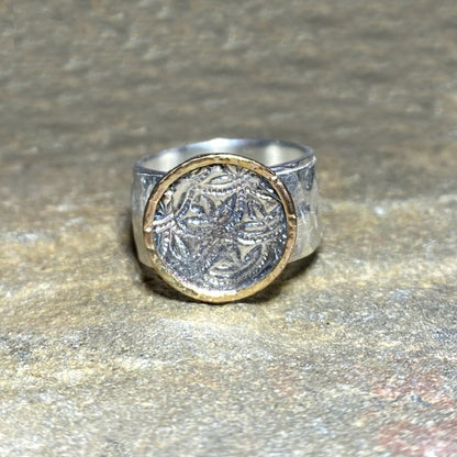 Round Sterling Silver & Rose Gold Ring- Size 7