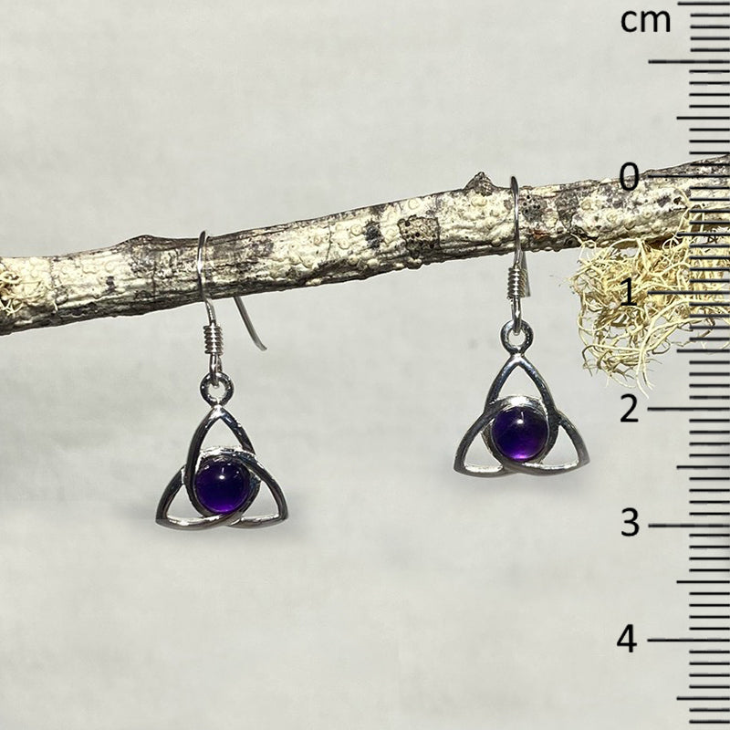 Round Amethyst Triquetra Earrings