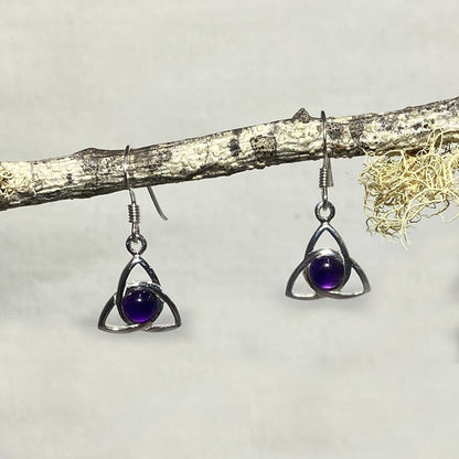 Round Amethyst Triquetra Earrings