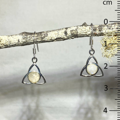 Round Rainbow Moonstone Triquetra Earrings