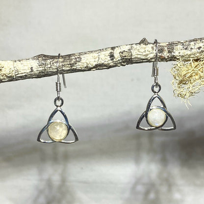 Round Rainbow Moonstone Triquetra Earrings