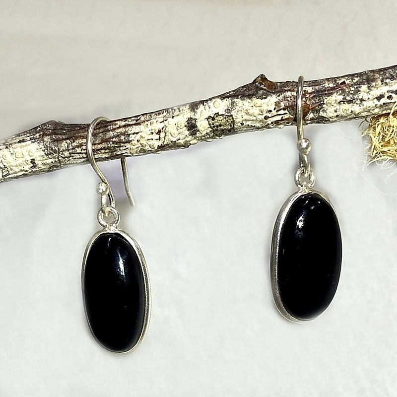 Oval Black Onyx Earrings