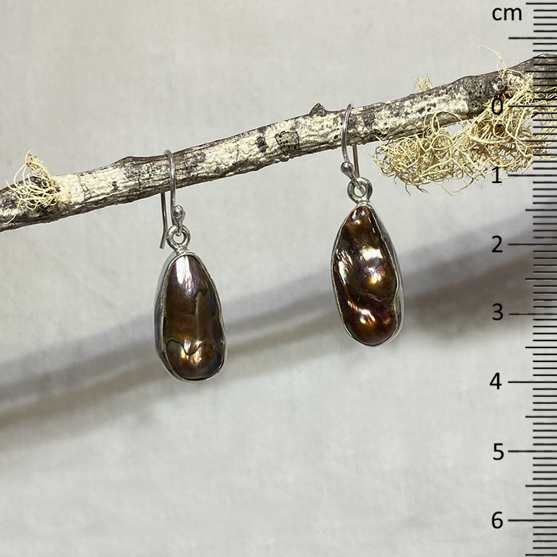 Freeform Brown Biwa Pearl Earrings