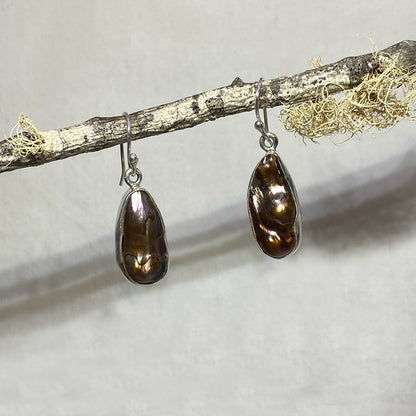 Freeform Brown Biwa Pearl Earrings