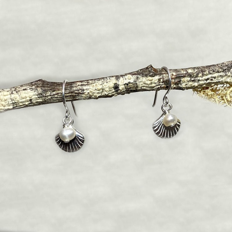 Pearl & Sterling Silver Shell Earrings