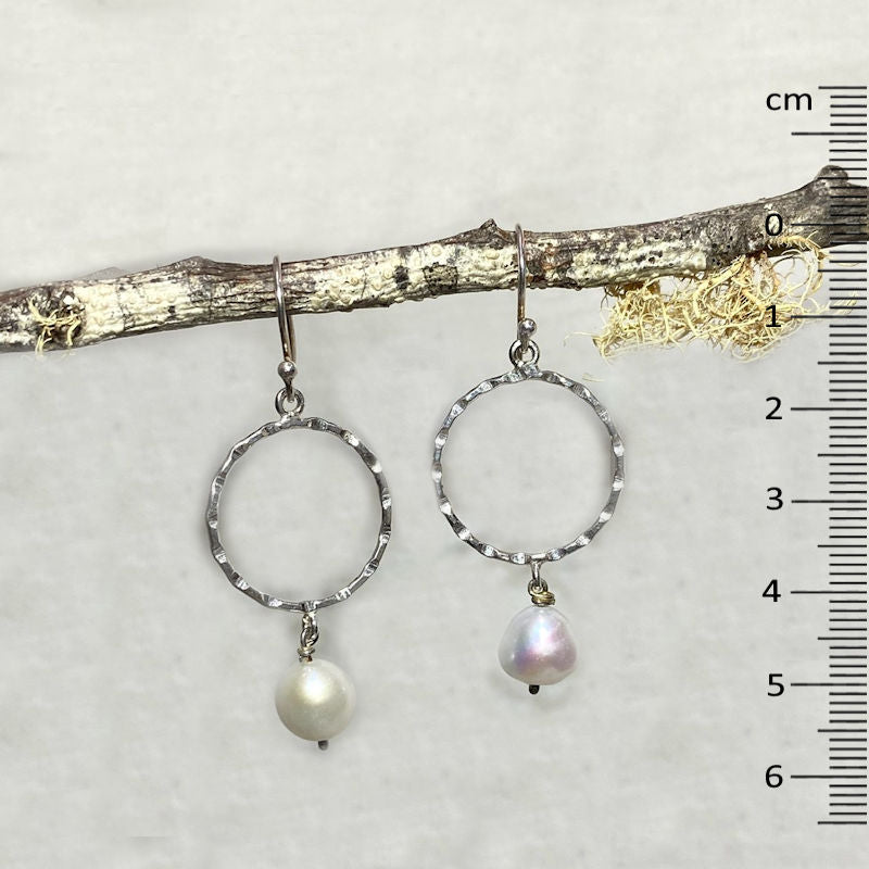 Pearl & Beaten Sterling Silver Earrings