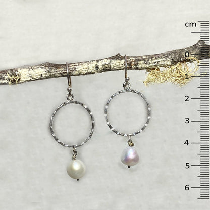Pearl & Beaten Sterling Silver Earrings