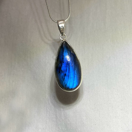 Teardrop Blue Flash Labradorite Pendant