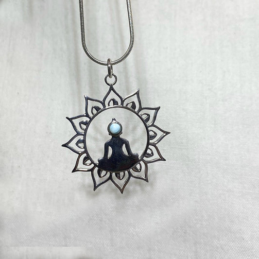 Sterling Silver & Round Larimar Pendant