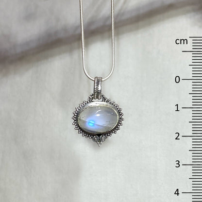 Ornate Sterling Silver Oval Moonstone Pendant