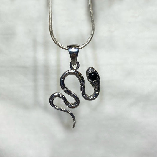 Round Black Onyx Snake Pendant