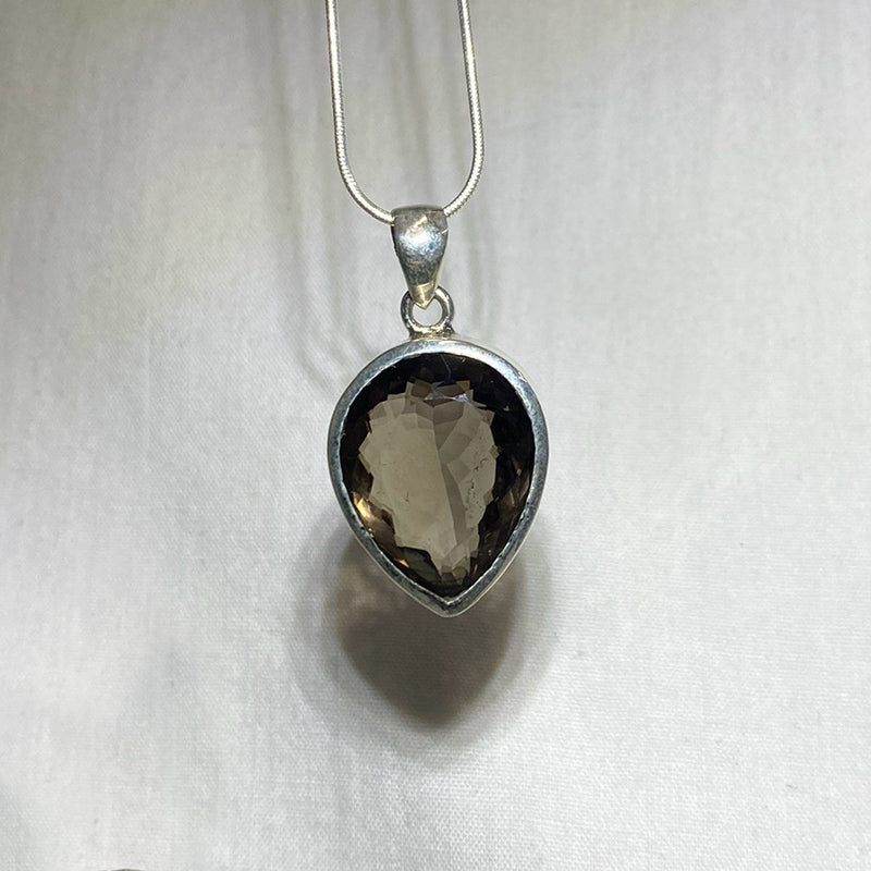 Pear Shaped Faceted Smoky Quartz Pendant