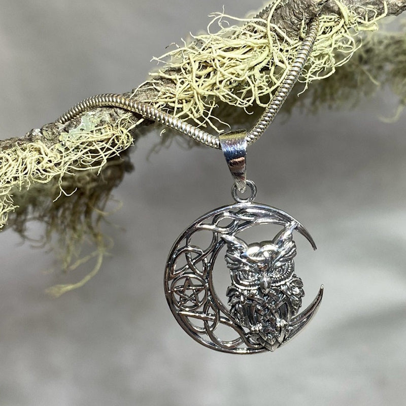 Sterling Silver Owl Moon Pendant