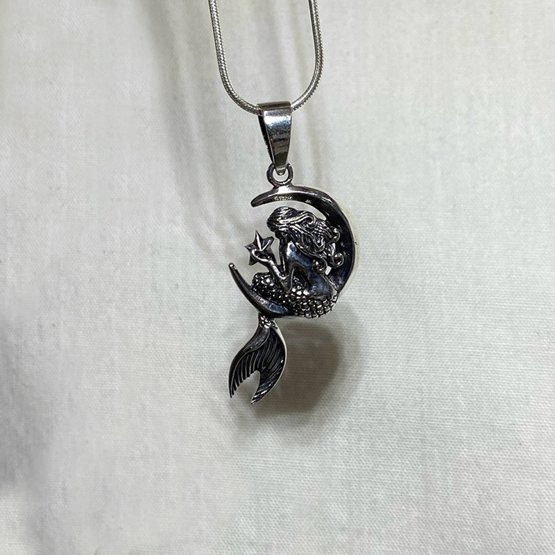 Sterling Silver Moon & Mermaid Pendant