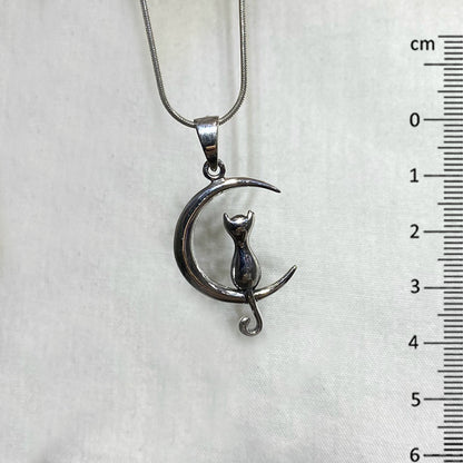 Sterling Silver Cat & Moon Pendant