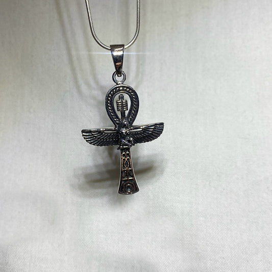 Sterling Silver Ankh & Isis Goddess Pendant