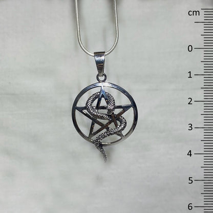 Sterling Silver Pentagram & Snake Pendant