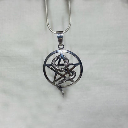 Sterling Silver Pentagram & Snake Pendant