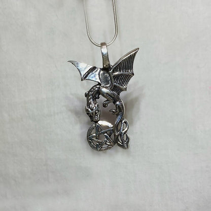 Sterling Silver Dragon & Pentagram Pendant