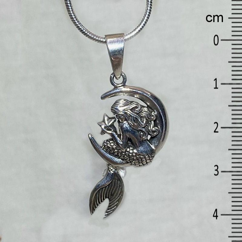 Sterling Silver Moon & Mermaid Pendant