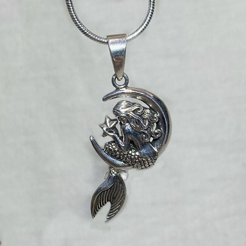 Sterling Silver Moon & Mermaid Pendant
