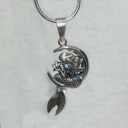 Sterling Silver Moon & Mermaid Pendant