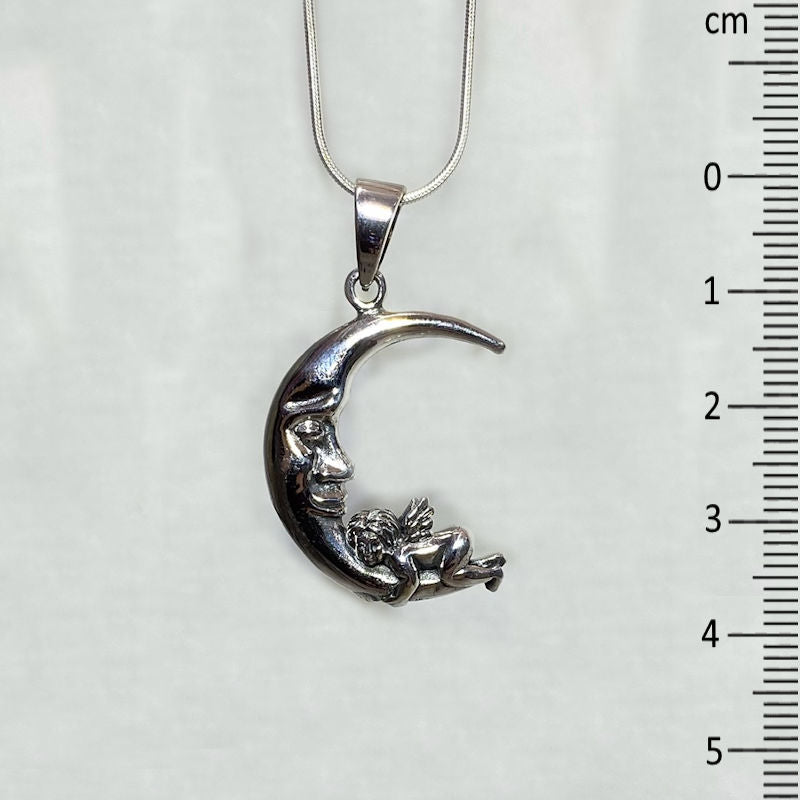 Sterling Silver Moon & Angel Pendant