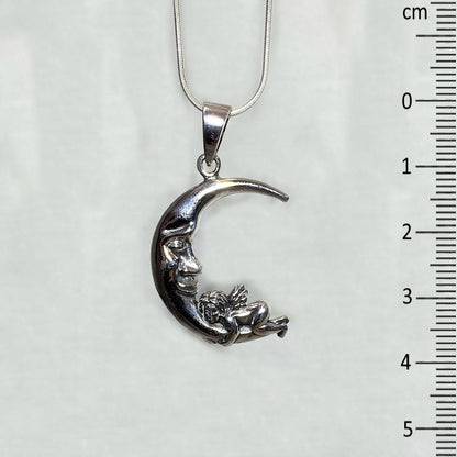 Sterling Silver Moon & Angel Pendant