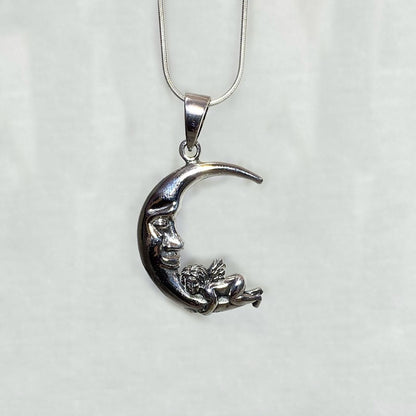 Sterling Silver Moon & Angel Pendant