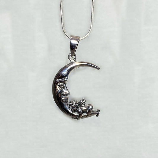 Sterling Silver Moon & Angel Pendant