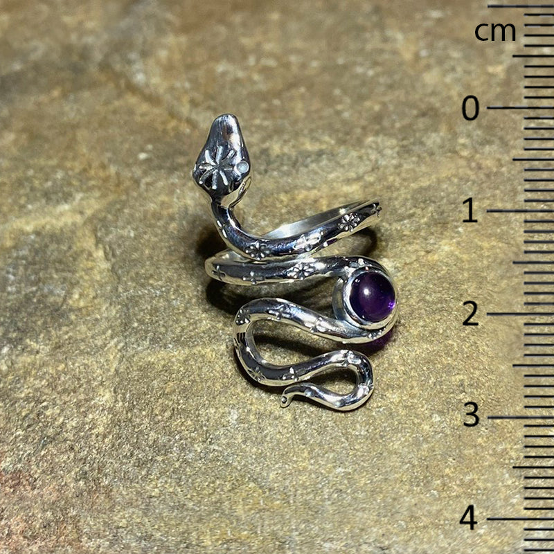 Round Amethyst Snake Ring- Size 8