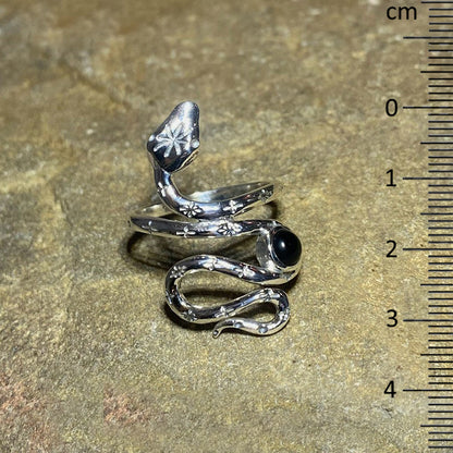 Round Black Onyx Snake Ring- Size 10