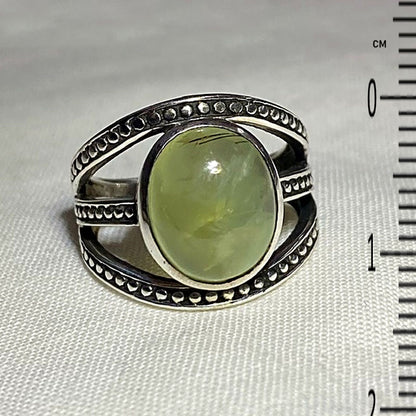 Oval Prehnite Ornate Sterling Silver Ring- Size 7