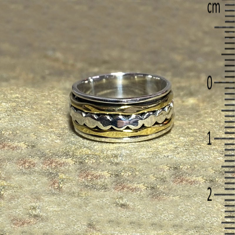 Sterling Silver & Brass Spinner Ring- Size 7