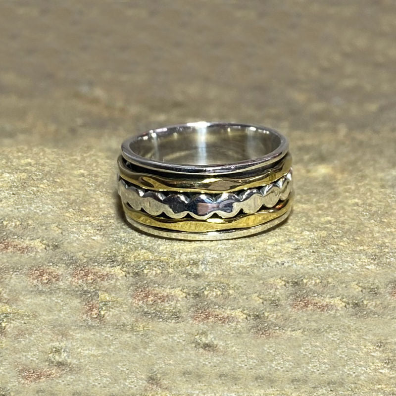 Sterling Silver & Brass Spinner Ring- Size 7